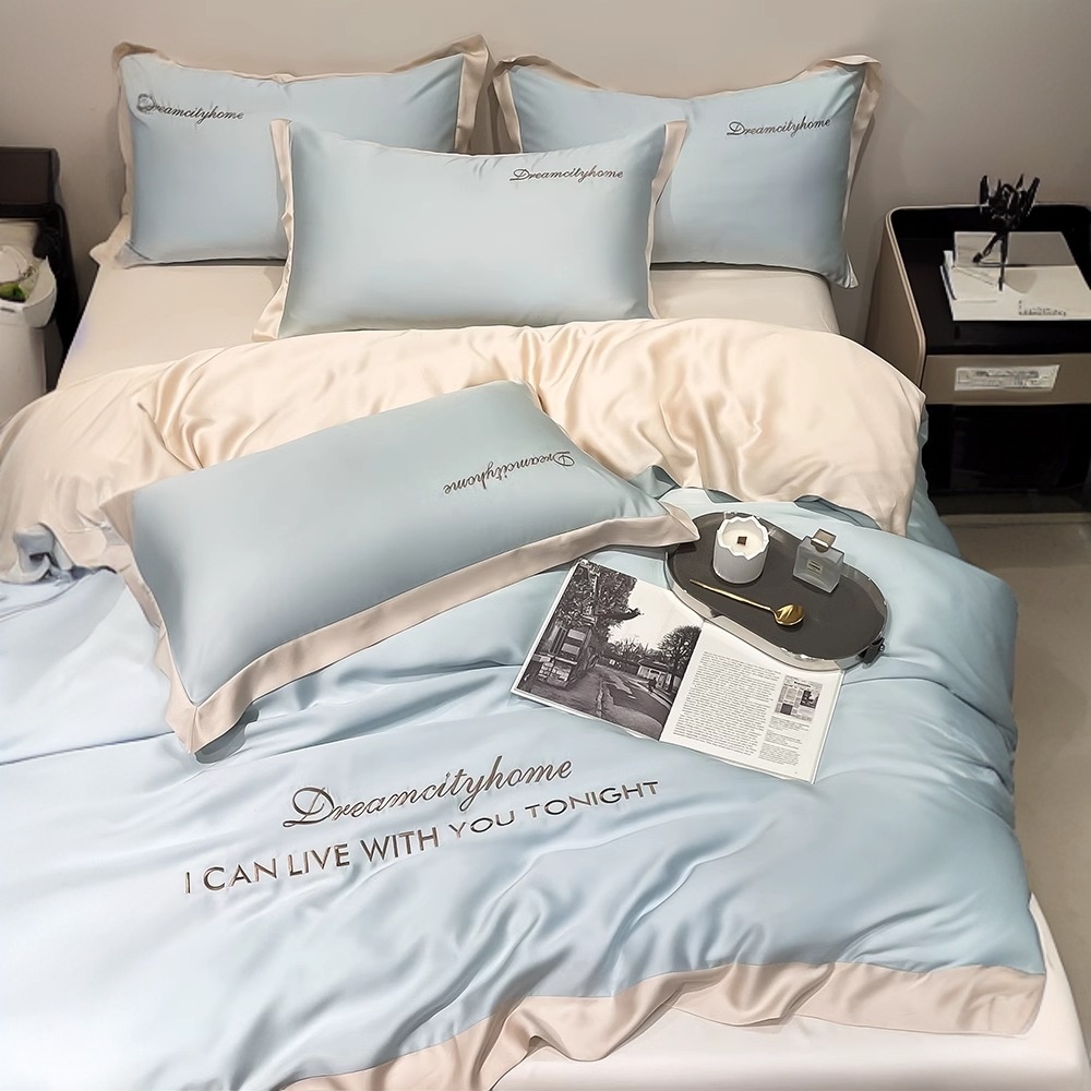 Silk Sheet Set - アイスシルク高級4点セット 軽やかな高級感 シルキーで滑らかな無地寝具 裸で寝るための豪華シーツ フィットシーツ