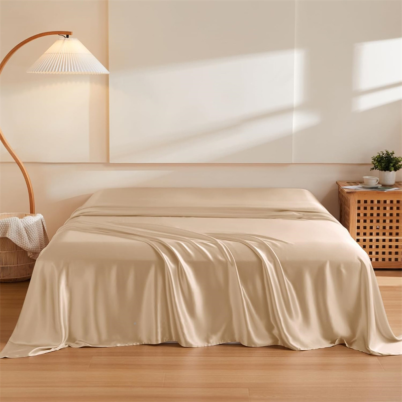 Silk Sheet Set - 1PC 桑シルクフラットシート高級滑らかなベッドシーツトップシートシングルダブルキングクイーンサイズカップルベッドリネンソフトベッドカバー