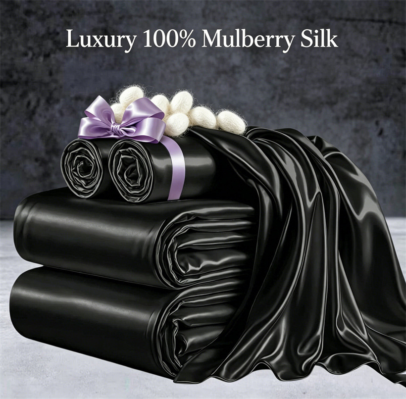 Silk Sheet Set - 滑らかな100％桑絹寝具セット、羽毛布団カバー、ベッドシーツ、枕カバー付き、高級シルクベッドシーツセット、シングル/ダブルベッドシーツ