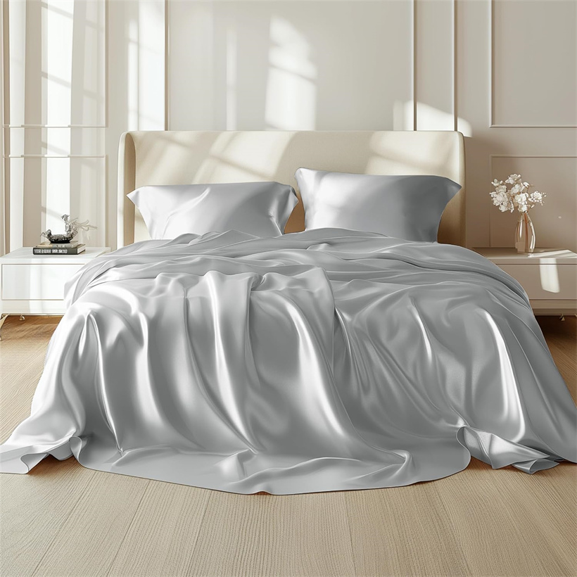 Silk Sheet Set - 高級100%桑絹フラットシーツ 天然シルクベッドシーツ スムーストップシーツ シングル/ダブル/キング/クイーン寝具 ベッドリネン