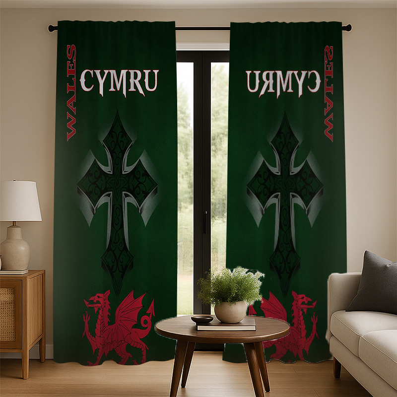 Home Textiles Uk - ウェールズドラゴンカーテン サイムルー ケルトクロスプリント ドレープ レッドドラゴンフラッグ装飾、英国文化 ホームテキスタイル