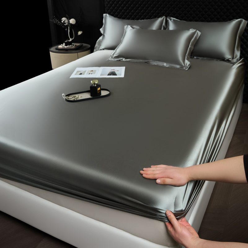 Silk Sheet Set - ソリッドカラーのファッションサテンフィットシートレーヨンマットレスカバーと弾性バンドベッドシート寝具用 140 × 200 160 ×