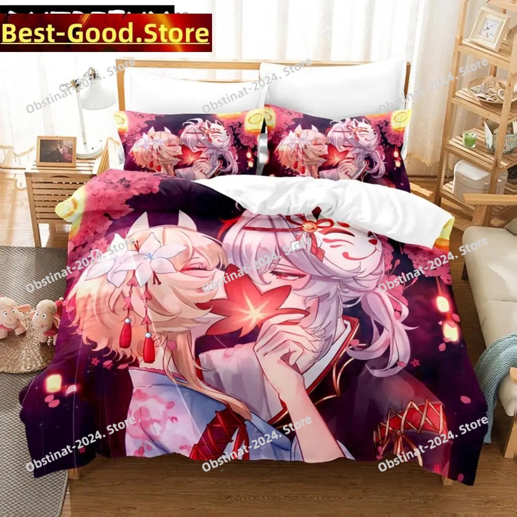 Home Textiles Bedding - アニメ原神ルミネ布団カバー漫画少女寝具セットツインダブルベッドセットホームテキスタイル用