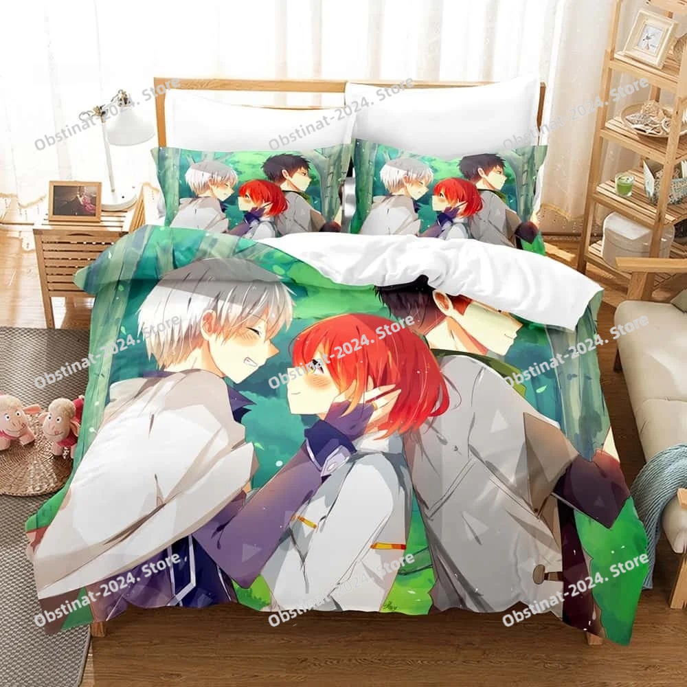Home Textiles Bedding - 白雪姫と赤髪の寝具セット、漫画アニメ3点セット、大人子供用寝室布団カバーセット、ホームテキスタイル（3Dプリント）