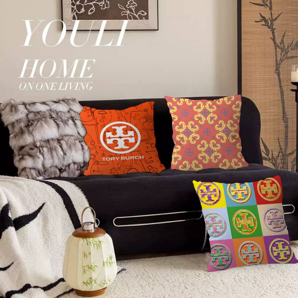 Home Textiles Logo - ラグジュアリーブランドT-Tory B-Burchロゴ入りクッションカバー、枕カバー、装飾用枕カバー、プリントクッションケース（ソファ用）