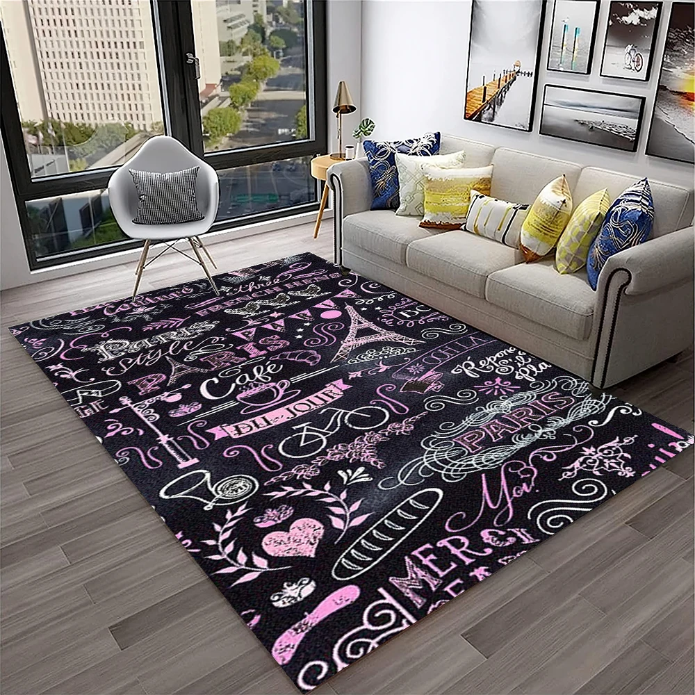 Home Textiles Paris - フランスパリエッフェル塔レトロカーペットラグホームリビングルームベッドルームソファドアマット装飾、子供プレイエリアラグノンスリップフロアマット