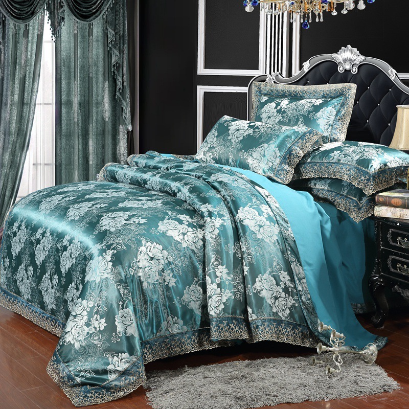 Silk Sheet Set - ヨーロッパスタイルジャカード寝具セットホームcomefortable布団カバー品質キルトカバーと枕花レースシーツセット
