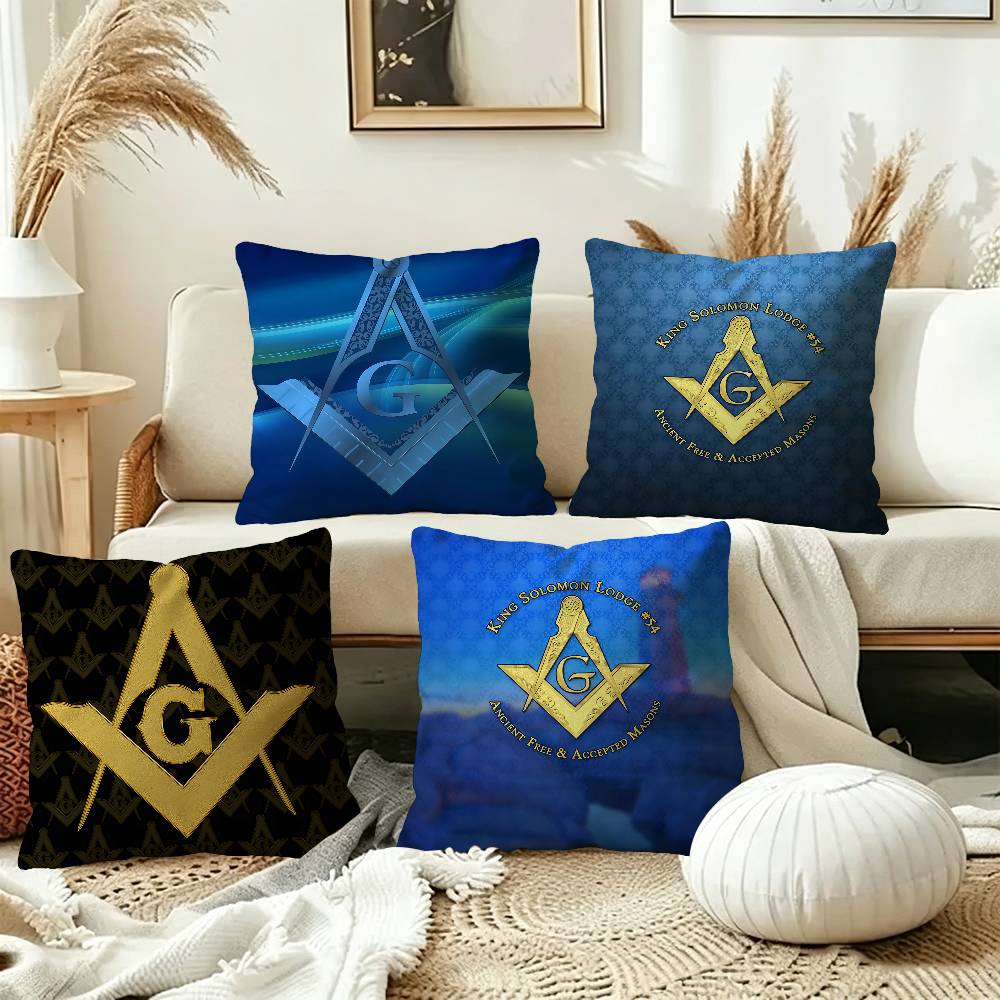 Home Textiles Logo - フリーメーソンロッジ フリーメーソンロゴ クッションカバー ポリエステル ソファクッション 装飾用スローピロー