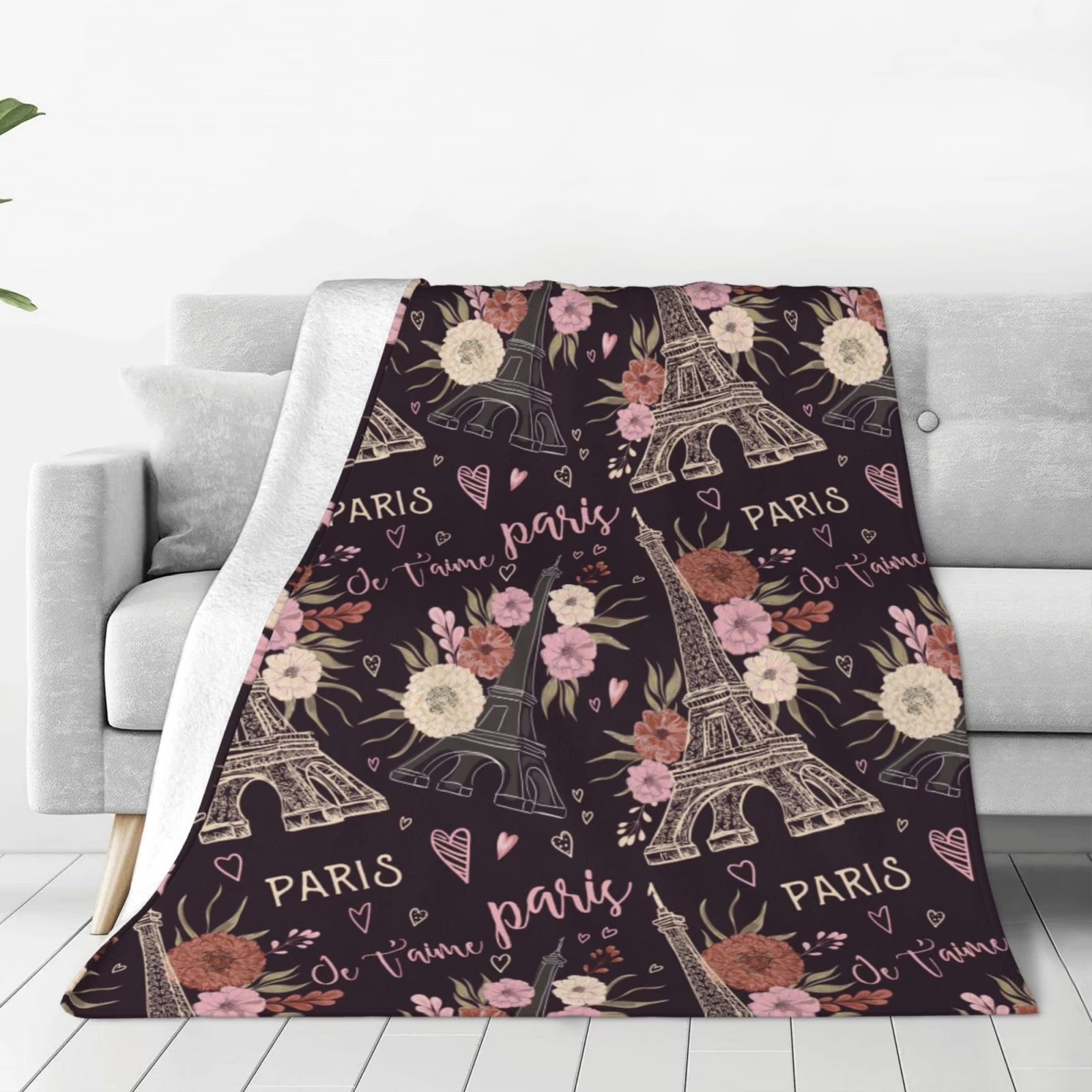 ロマンチックなパリ エッフェル塔 花柄フリーススローブランケ - Home Textiles Paris のレビューと価格