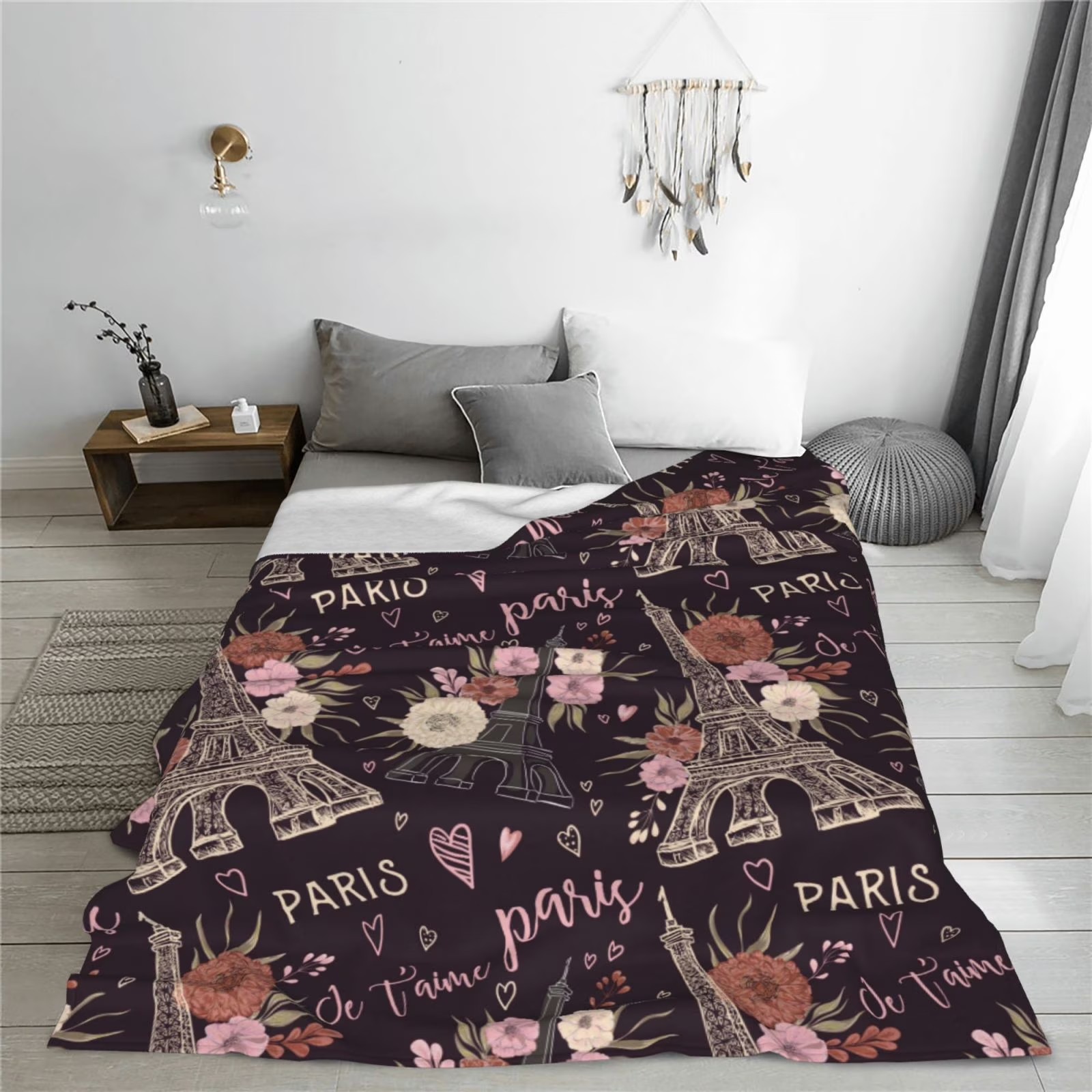 ロマンチックなパリ エッフェル塔 花柄フリーススローブランケ - Home Textiles Paris のレビューと価格