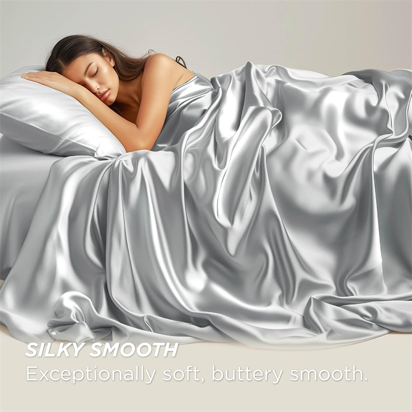 高級100%桑絹フラットシーツ 天然シルクベッドシーツ スム - Silk Sheet Set のレビューと価格