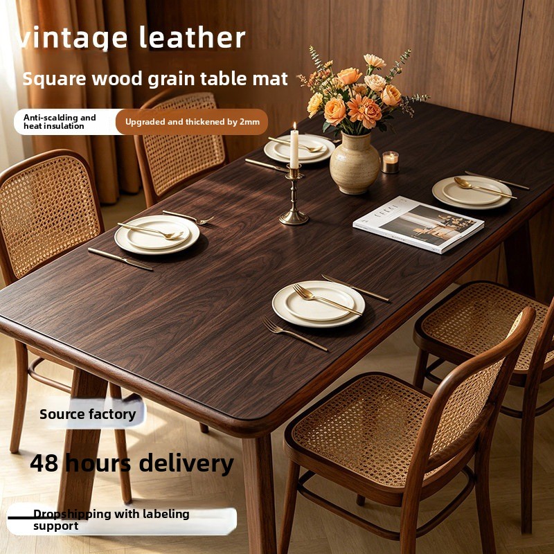 フェイクウッドグレインレザーテーブルカバー 防水 防油 洗濯 - Home Textiles News のレビューと価格