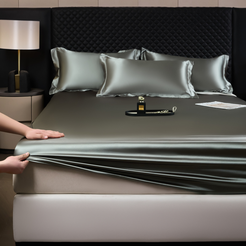 ソリッドカラーのファッションサテンフィットシートレーヨンマッ - Silk Sheet Set のレビューと価格