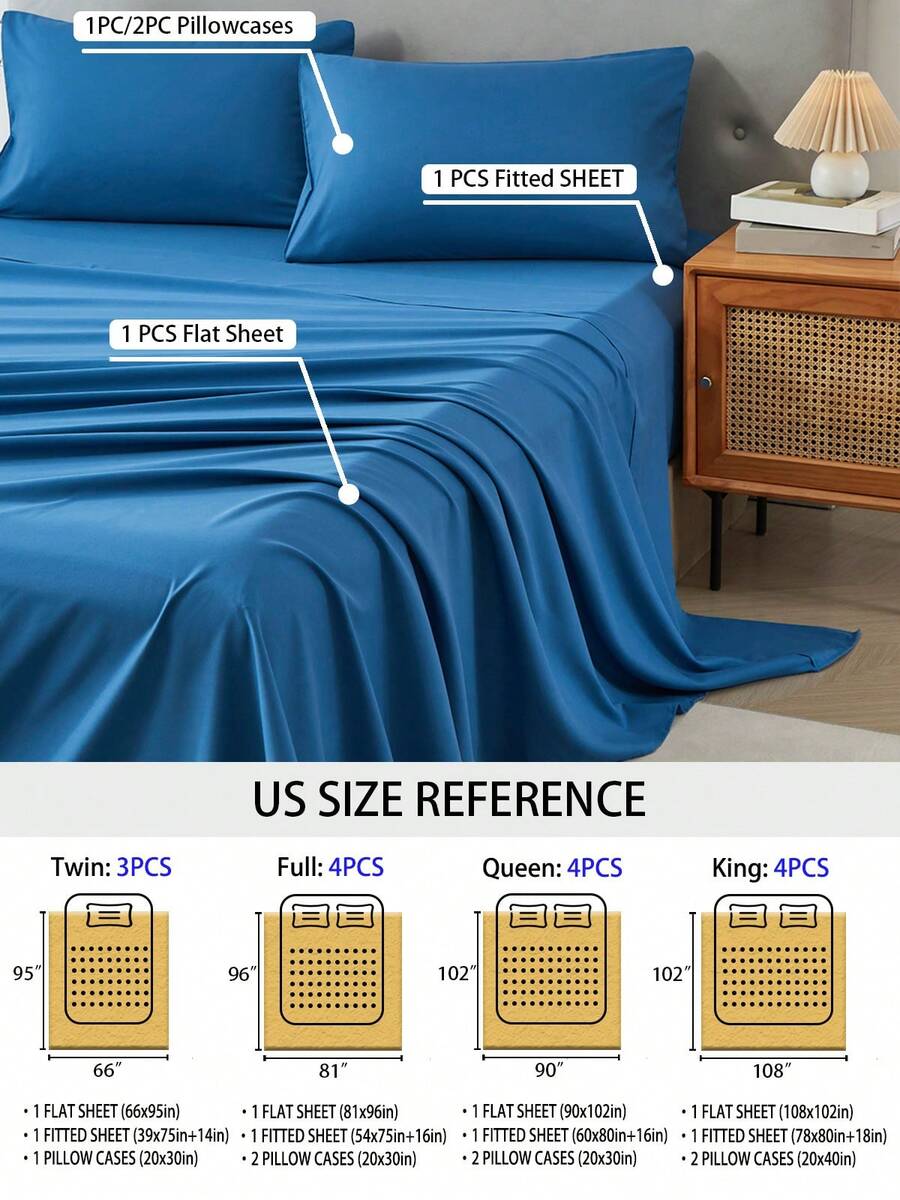 3/4ピースホームベッドシーツセット、柔らかく快適で通気性の - Silk Sheet Set のレビューと価格