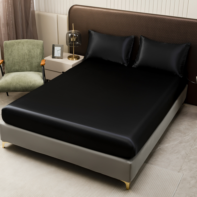 ゴムバンド付きの黒いサテンのシーツ,氷の絹のマットレスカバー - Silk Sheet Set のレビューと価格
