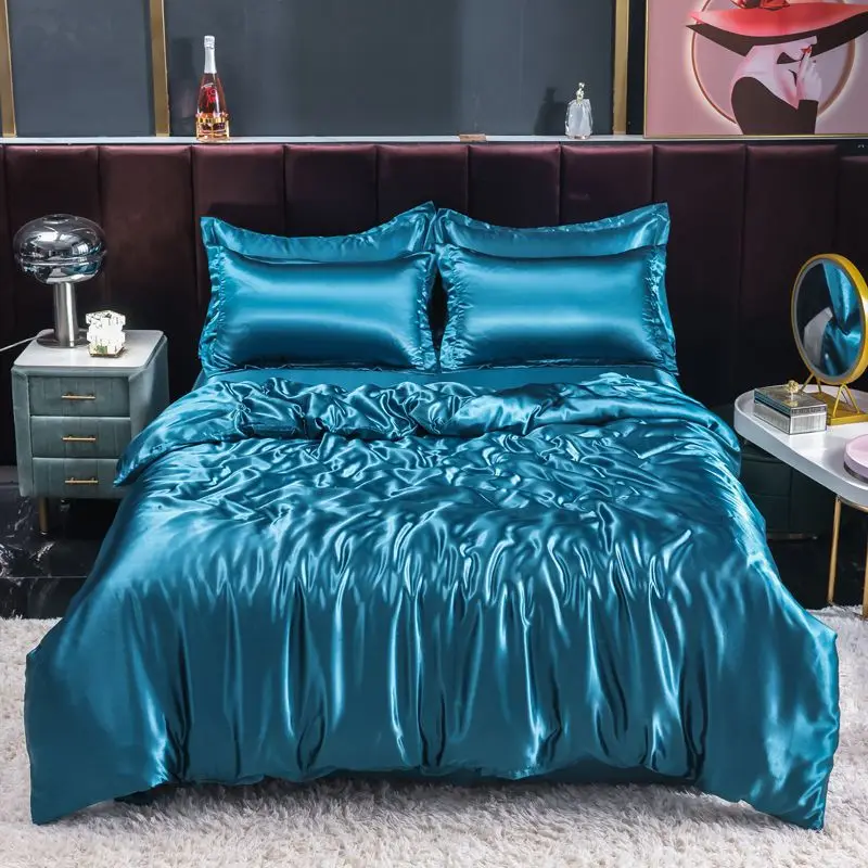 北欧サテンシルク寝具セット布団カバーベッドシート枕カバー高級 - Silk Sheet Set のレビューと価格