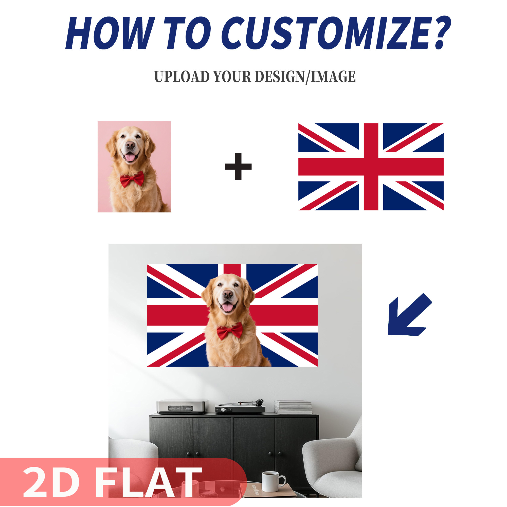 1pc 2D FLAT パーソナライズされた英国旗 - カス - Home Textiles Uk のレビューと価格