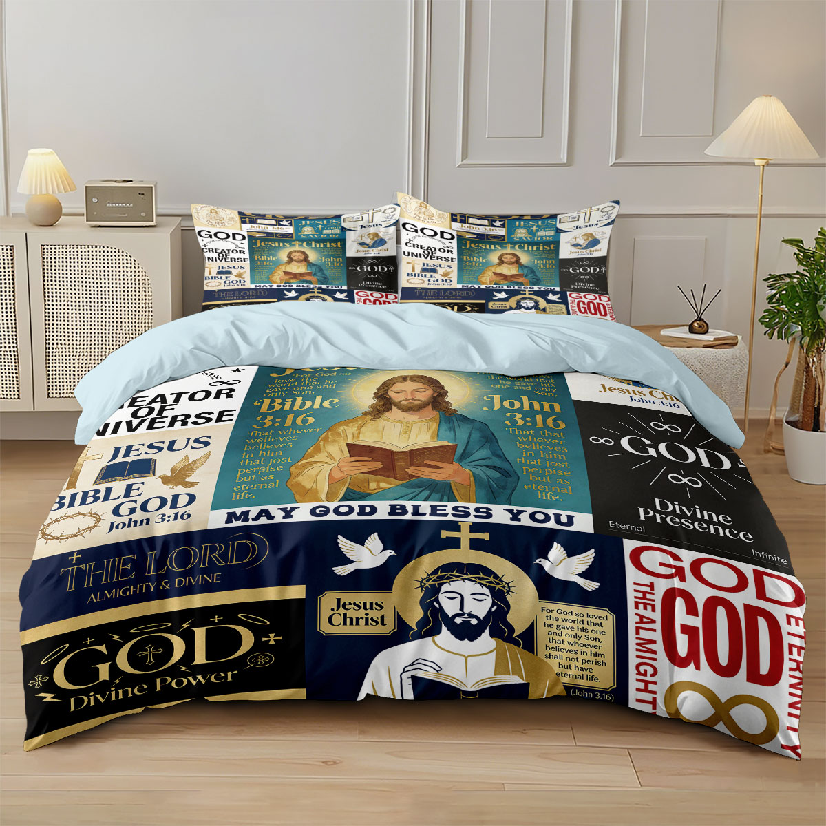 3ピース イエス・キリスト教聖書プリント コアレス羽毛布団カ - Home Textiles Bedding のレビューと価格