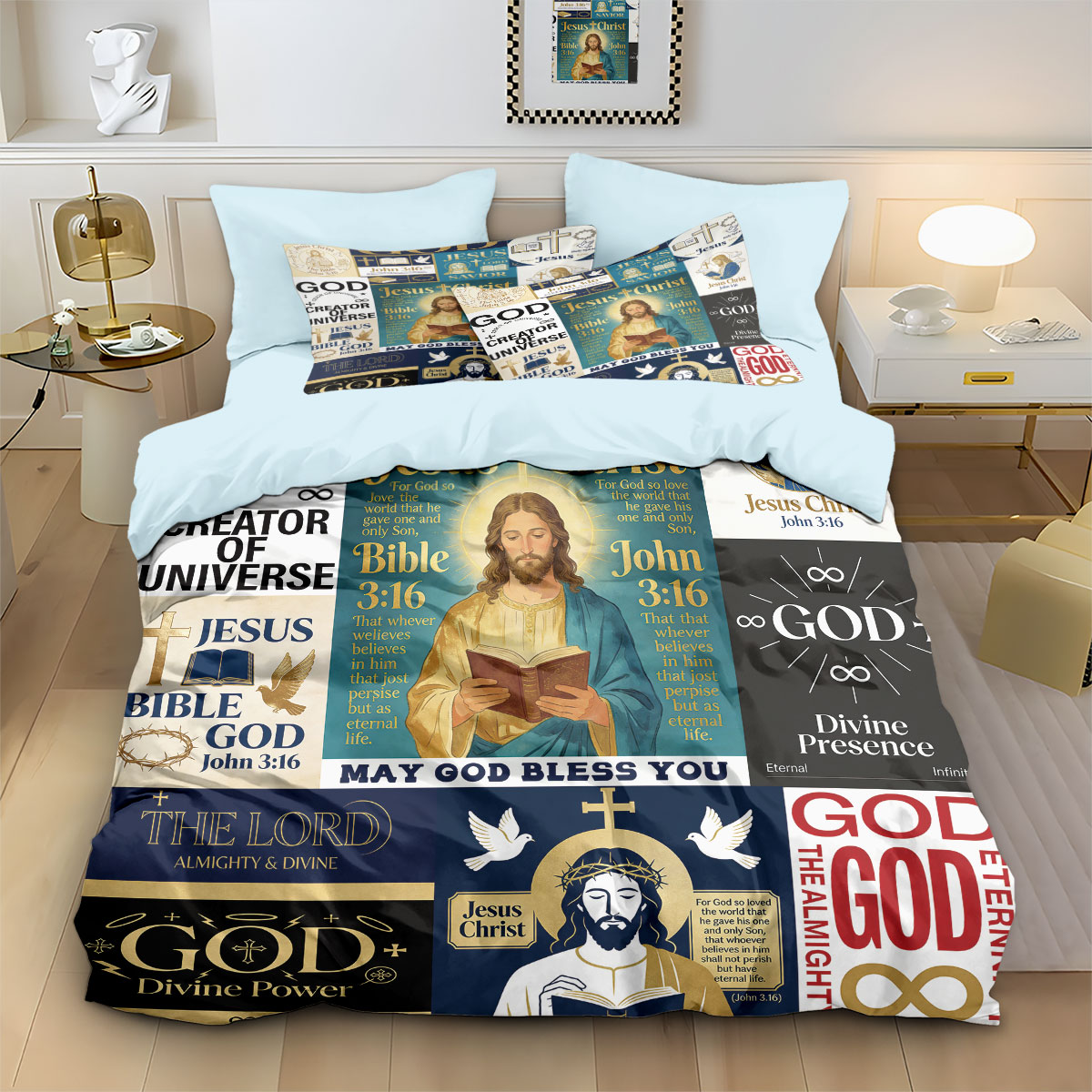 3ピース イエス・キリスト教聖書プリント コアレス羽毛布団カ - Home Textiles Bedding のレビューと価格
